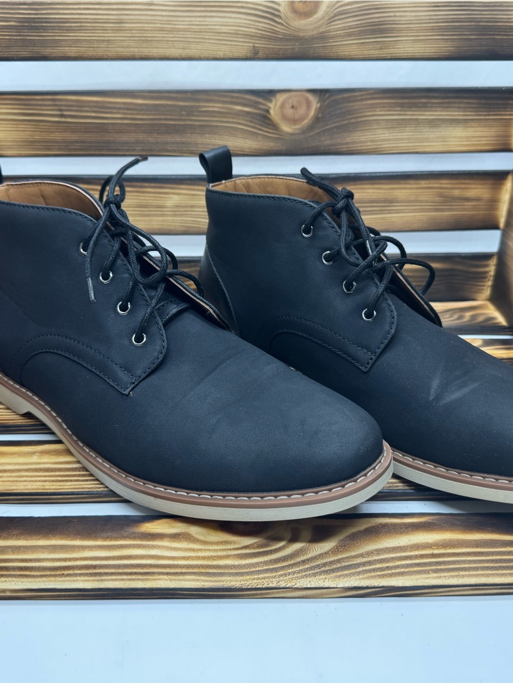Perry Ellis Men's Black Chukka Boots with Tan Sole Trim #0130